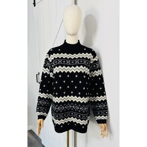 VTG Liz Claiborne Women Size S Fair Isle 100% Wool Chunky Hand Knit Sweater Ski